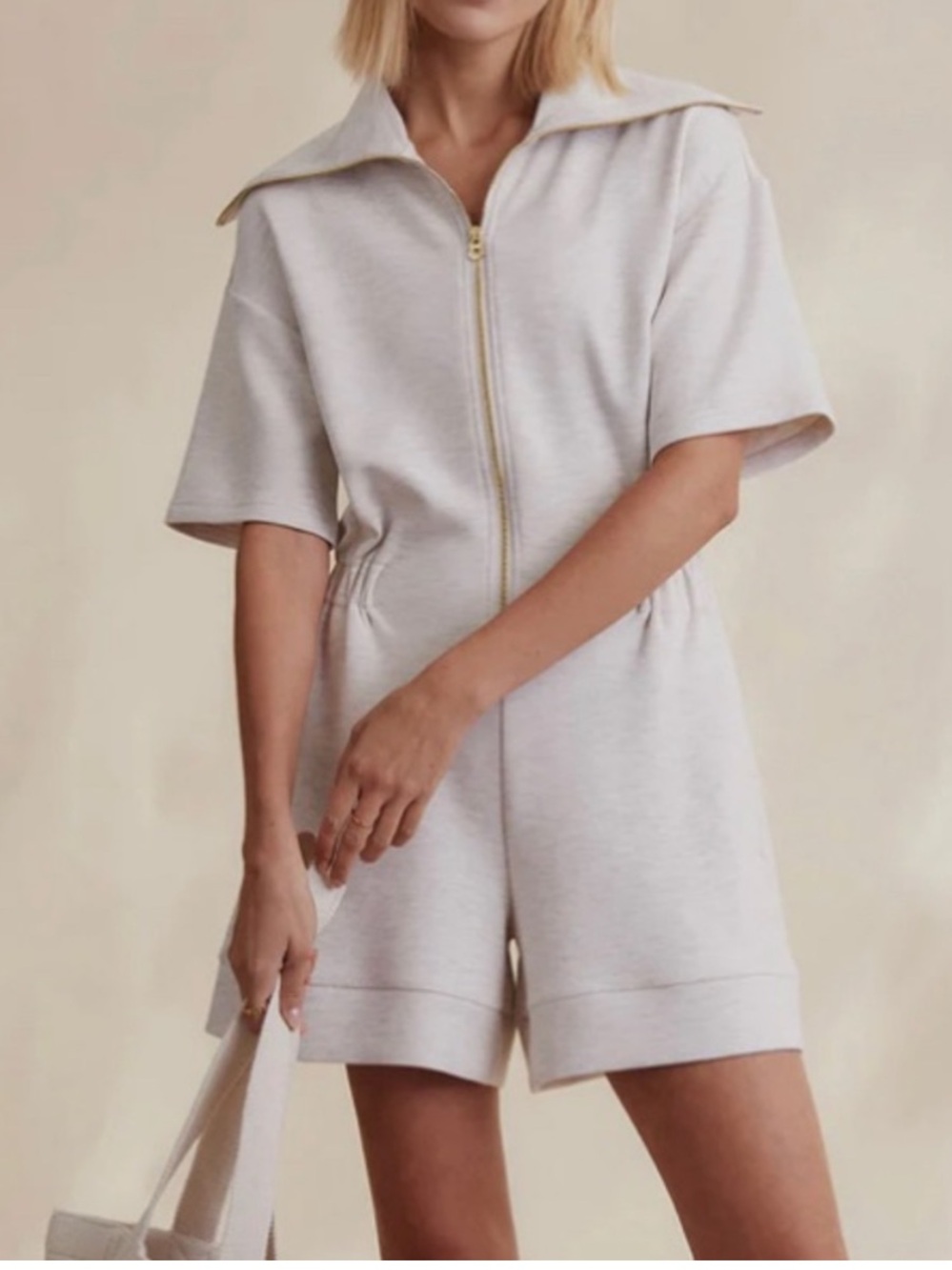 Varley Caldwell Playsuit Double-soft Ivory Marl Women Jumpsuit athleasure Size L